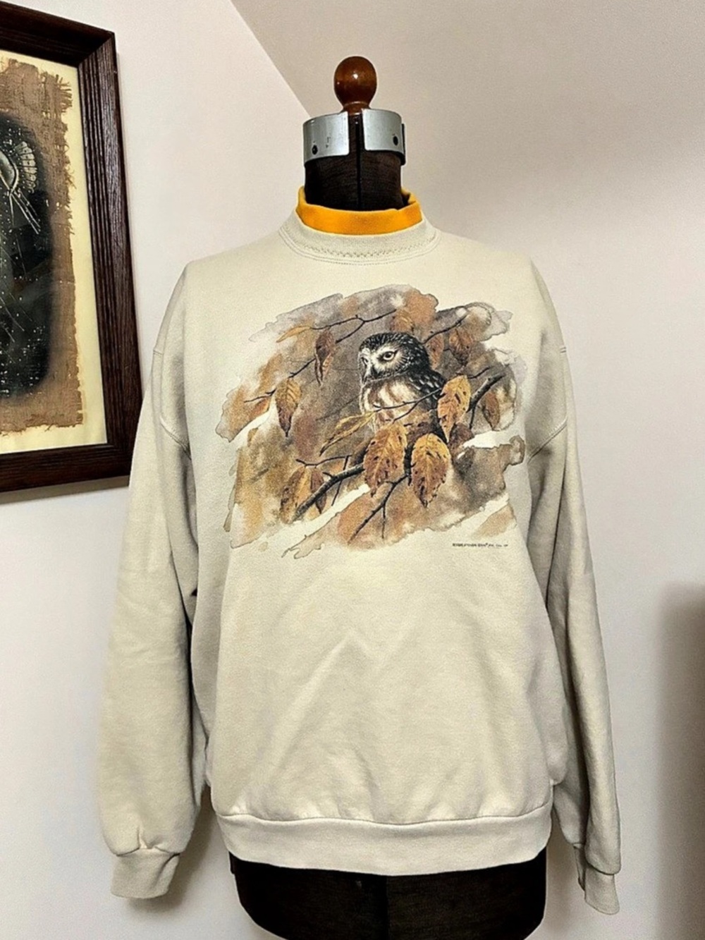 Vintage 1996 Watercolor Saw-whet Owl Sweatshirt